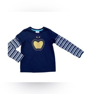 Hanna Andersson Size 120, 6-7, Embroidered Apple Layered Long Sleeve Shirt